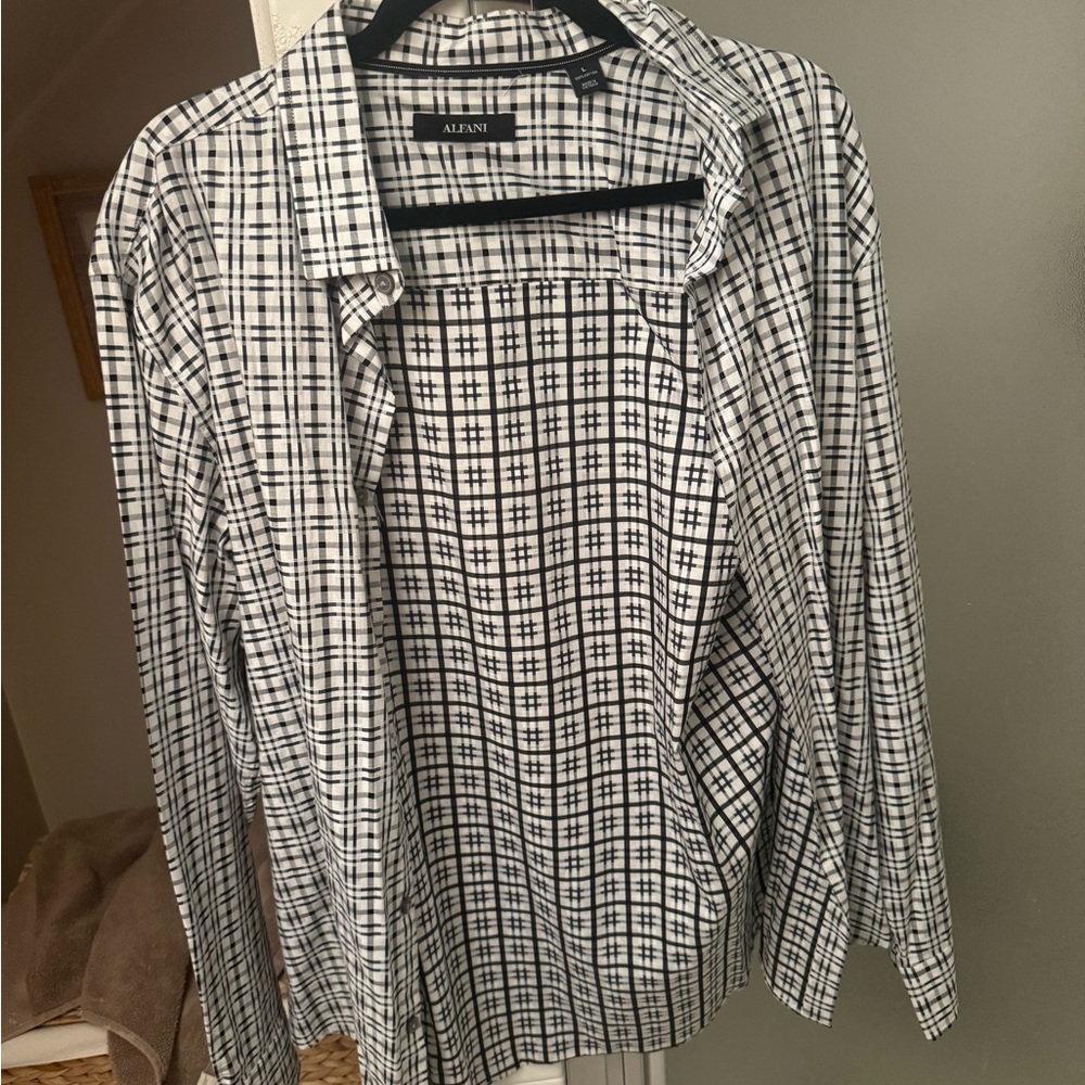 Alfani Black and White Plaid Shirt